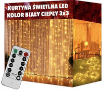 KURTYNA ŚWIETLNA GIRLANDA BARWA CIEPŁA 300 LED NA USB 3X3M SOPLE + PILOT