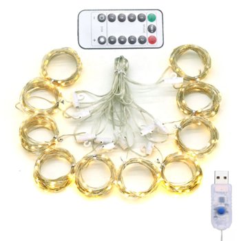 Kurtyna świetlna LED, girlanda USB 3x3 m z pilotem, ciepła, biały ciepły - Gline