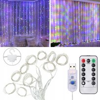 KURTYNA ŚWIETLNA LED LAMPKI GIRLANDA OZDOBNA ŚLUB USB PILOT 3X3m WEWNĘTRZNE