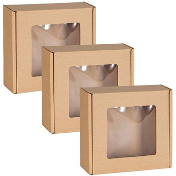 Kwadratowe pudełko fasonowe z okienkiem, pudełko prezentowe 13x13x4 cm x3 - sarcia.eu