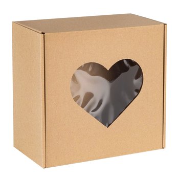 Kwadratowe pudełko fasonowe z okienkiem serce, pudełko prezentowe 20x20x10cm x1 - sarcia.eu