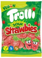 Kwaśne żelki truskawkowe Trolli Sour Strawbies 150g wegańskie Trolli