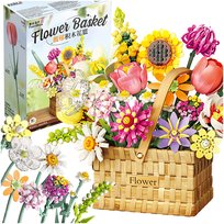 Kwiaty Z Klocków W Koszu Zestaw Diy Dekoracja Prezent Dla Dorosłych 1615el.