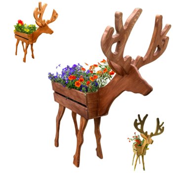 Kwietnik drewniany NA PREZENT stojący donica na kwiaty przed dom boho JELEŃ brąz - Inna producent