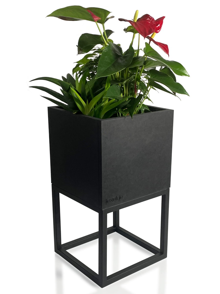 Fioriera In Metallo Loft Con Vaso In MDF Nero - FLEXISTYLE FIORINO - 22x62x50 Cm