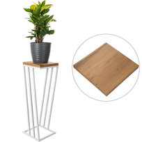 Kwietnik skosy LOFT stojak 50cm biały metal deska dąb prawdziwe drewno i stal