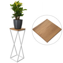 Kwietnik skosy LOFT stojak 60cm biały metal deska dąb