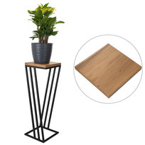Kwietnik skosy LOFT stojak 60cm czarny metal deska dąb prawdziwe drewno i stal