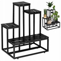 Kwietnik Stojący Metalowy Stojak Na Kwiaty Półki Czarny Marmur Glamour