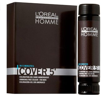 L'Oreal Professionnel, Homme Cover 5, Żel do koloryzacji włosów dla mężczyzn 4 Brown, 3x50 ml - L'Oréal Professionnel