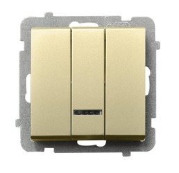 Łącznik potrójny z podświetleniem niebieskim szampański złoty Ospel Sonata ŁP-13RS/m/39 - OSPEL