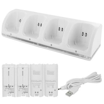 Ładowarka do kontrolera Wii, stacja dokująca 4 w 1 do kontrolera Wii z 4 akumulatorami 2800 mAh, kompatybilna z kontrolerem Wii/Wii U – czarna - other