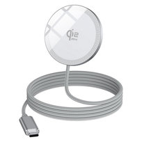 Ładowarka indukcyjna 25W Qi2 ultra szybka bezprzewodowa USB-C PD w nylonowym oplocie magnetyczna do MagSafe iPhone 15 16 17 Pro Max kabel 1m (White / Biały) D-pro