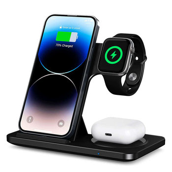 Ładowarka indukcyjna Alogy 3w1 stacja ładująca do Apple iPhone AirPods Watch 15W QC 3.0 + Kabel USB-C Czarna - Apple