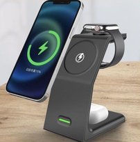 Ładowarka indukcyjna magnetyczna do IPHONE 13 14 15 16 APPLE iWATCH 3w1 15W czarna