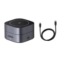 Ładowarka indukcyjna Qi 2w1 Ugreen W256 do iPhone, AirPods, 20W (czarna) + kabel USB-C do USB-C 1m uGreen