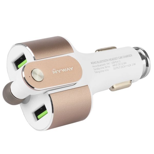 Фото - Зарядний пристрій MyWay Ładowarka  12/24V 2x USB 4.2A AUTO ID + słuchawka Bluetooth na magnes 
