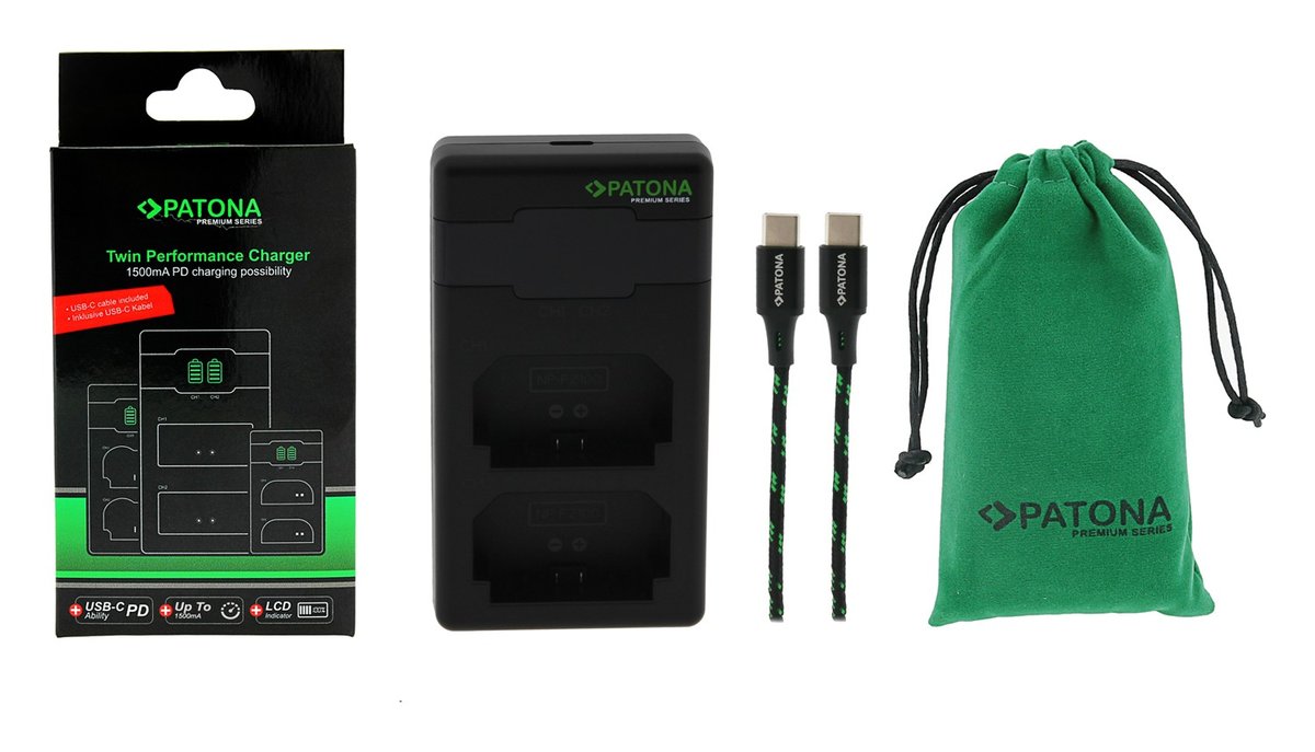 Patona Ładowarka PATONA Premium Twin Performance PD do Sony NP-FZ100 A7III A7M3 Alpha 7III A7RIII A7RM3 Alpha 7RIII A9 z kablem USB-C