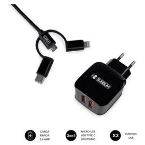 Ładowarka podróżna/ścienna SUBBLIM USB 2 x USB (2,4 A) + kabel 3 w 1, czarne wnętrze - ASUS