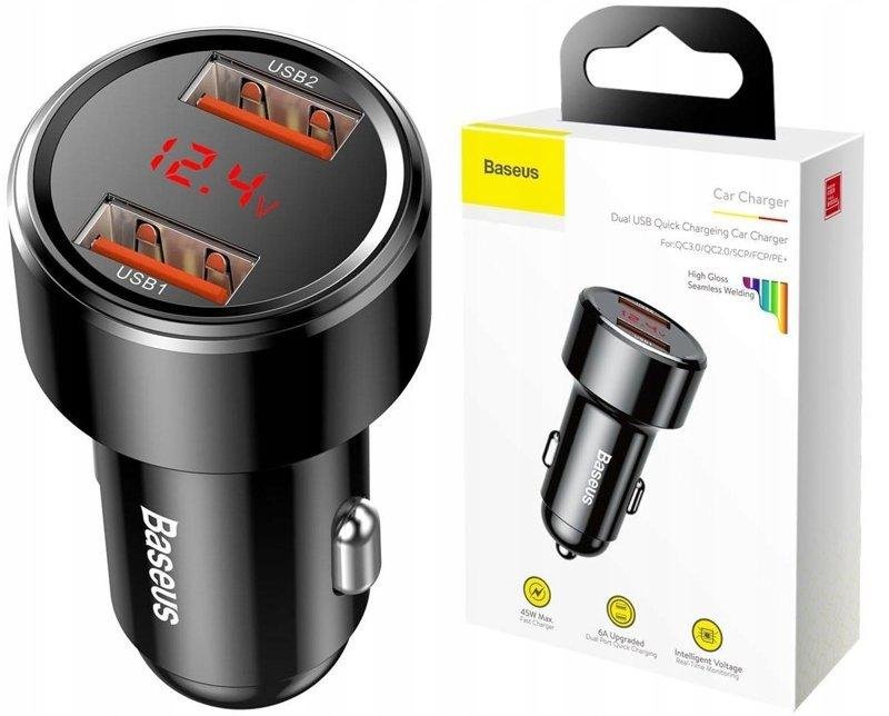 Ładowarka Samochodowa BASEUS 2x USB USB-C 45W do Zapalniczki QC