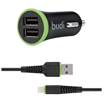 Ładowarka samochodowa BUDI, 2.4 A/1 A, 2 x USB - Budi