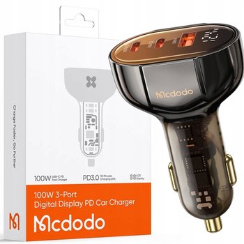 ŁADOWARKA SAMOCHODOWA, MCDODO, USB/USB-C, PD 100W LCD, BRĄZOWA - Mcdodo