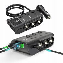 ŁADOWARKA SAMOCHODOWA ROZDZIELACZ 120W GNIAZDA ZAPALNICZKI USB + USB C