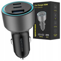 Ładowarka samochodowa USB 2X USB-C TYP C PD QC 3.0 PPS 12V / 24V SPACECASE Car Charger 60W Triple Port Czarny Spacecase