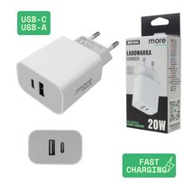 Ładowarka sieciowa 20W do telefonu biała 2 wejścia USB-C USB-A Kostka do smartfona szybkie ładowanie ECO-LIGHT Inna marka