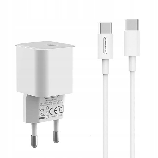 Ładowarka Sieciowa 20W + Kabel USB Typ-C Biała SOMOSTEL Power Delivery