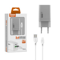 ŁADOWARKA SIECIOWA 30W + KABEL IPHONE BIAŁA SOMOSTEL POWER DELIVERY QC3.0  Q13 DUAL USB + PD