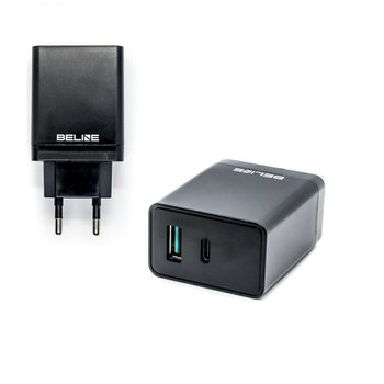 Ładowarka sieciowa Beline 1xUSB i 1xUSB-C 5A 18W czarny/black (only head) - Beline