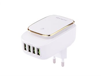 Ładowarka sieciowa MYWAY 4x USB 4.4A z dotykową lampką LED + adaptery - wtyczki do gniazd EU, UK i USA - Carmotion