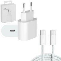 Ładowarka sieciowa zasilacz adapter USB-C 20W szybkie ładowanie PD + kabel 2x USB-C 100cm MFC
