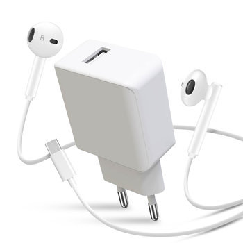 Ładowarka USB 2.1A i słuchawki przewodowe USB-C białe - Avizar