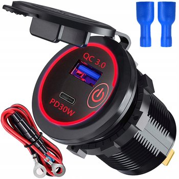 ŁADOWARKA USB C+A QC 3.0+PD30W WOLTOMIERZ CZERWONY DO ZABUDOWY QUICK CHARGE - Inny producent