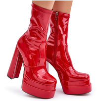 Lakierowane Botki Na Platformie I Wysokim Słupku Czerwone Lotisha -36