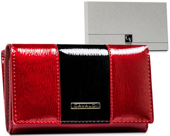 Lakierowany portfel damski ze skóry naturalnej na karty Cavaldi, czerwono-czarny - 4U CAVALDI