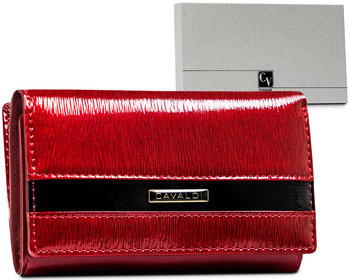 Lakierowany portfel ze skóry naturalnej portfel damski na karty Cavaldi, czerwony - 4U CAVALDI