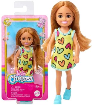 Lalka Barbie Chelsea Dziewczynka w sukience w serca mała laleczka 14 cm - Mattel
