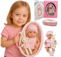 Lalka Bobas W Nosidełku Króliczek Ubranko w Kratę Różowy W TWARDYM PUDEŁKU