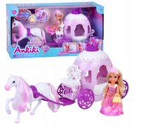 LALKA KSIĘŻNICZKA Z KAROCĄ MINI DLA DZIEWCZYNKI RÓŻOWA SUKIENKA