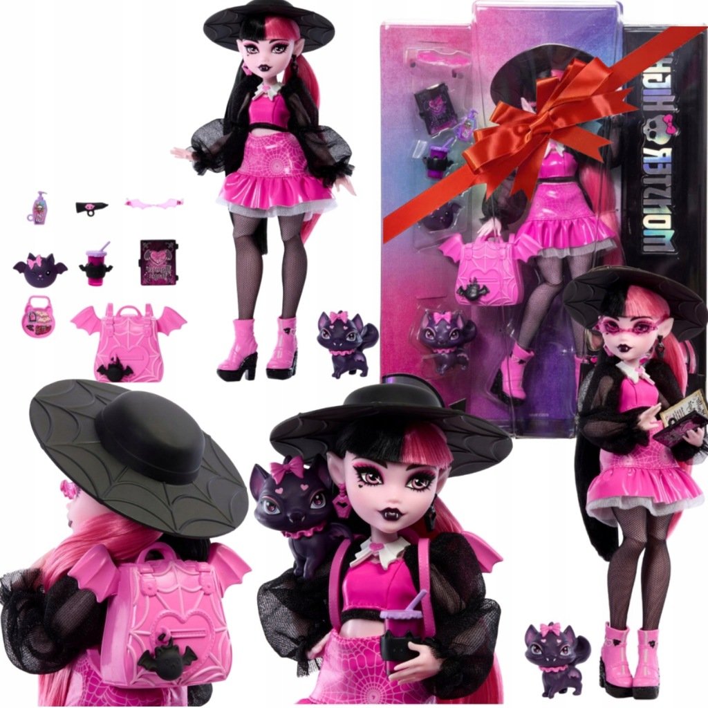 Monster High Ra LALKA MATTEL MONSTER HIGH DRACULAURA 29 CM RUCHOME ELEMENTY ZESTAW ...