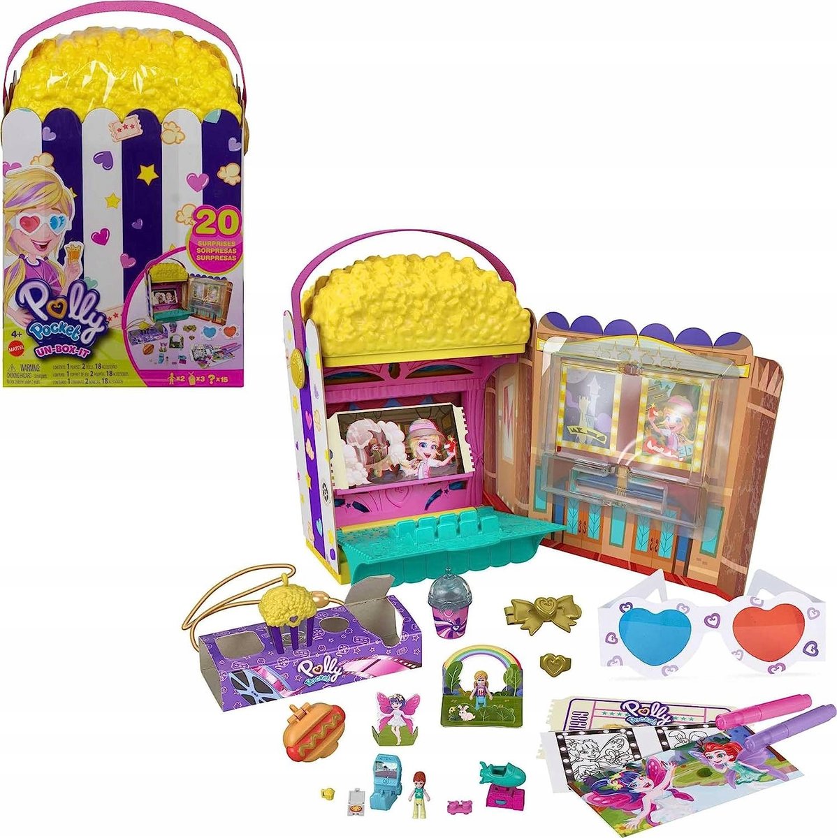 Zdjęcia - Figurka / zabawka transformująca Mattel Lalka Polly Pocket Zestaw Popcorn Kino 