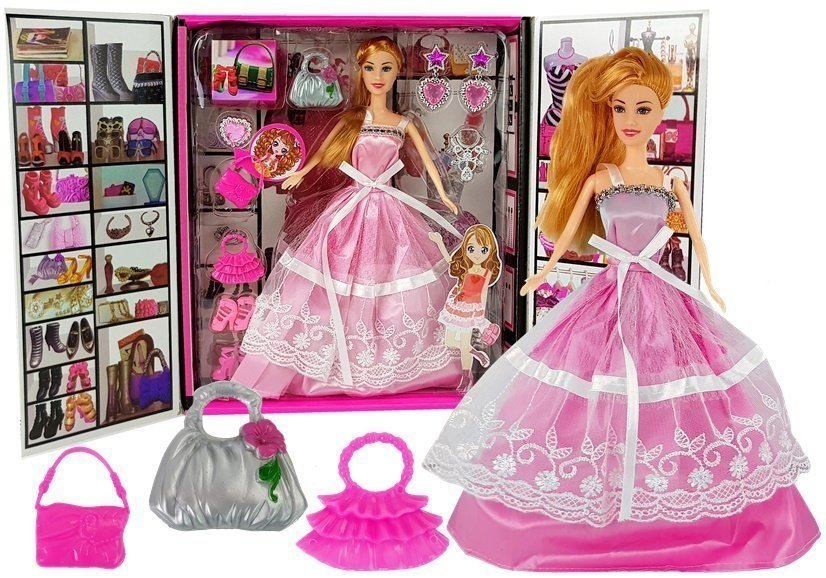 Zdjęcia - Wszystko dla lalek LEAN Toys Lalka Różowa Suknia Bal Torebka Szpilki Biżuteria 