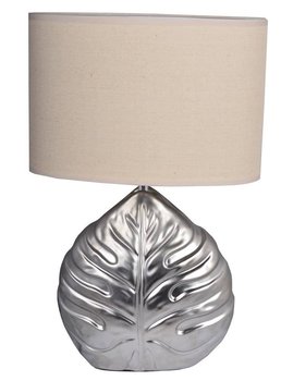 Lampa ceramiczna liść srebrny z beżowym abażurem duża - UPOMINKARNIA