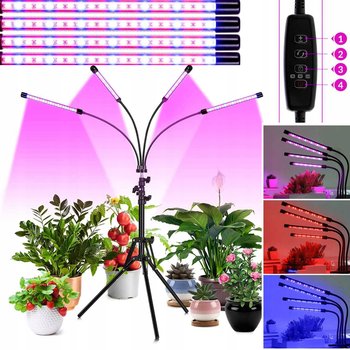 Lampa do wzrostu roślin led 4 głowice uprawy hodowli kwiatów timer mocna - inna (Inny)