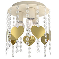Lampa dziecięca sufitowa plafon 3x E27 beżowa ecru złota serce kryształki