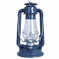 LAMPA NAFTOWA WISZĄCA STOJĄCA granatowa metalowa szklany klosz