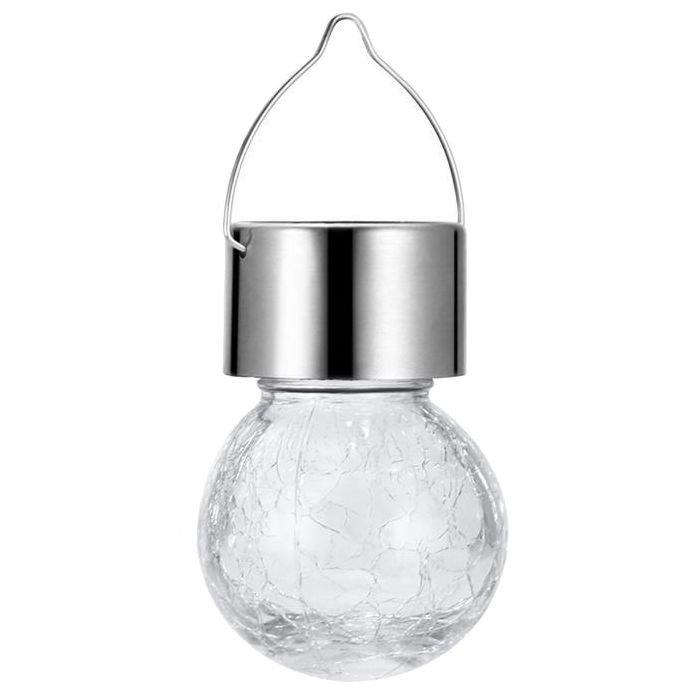 Фото - Прожектор / світильник Lampa ogrodowa LED solarna wisząca KULKA LED szklana srebrna efekt pęknięt